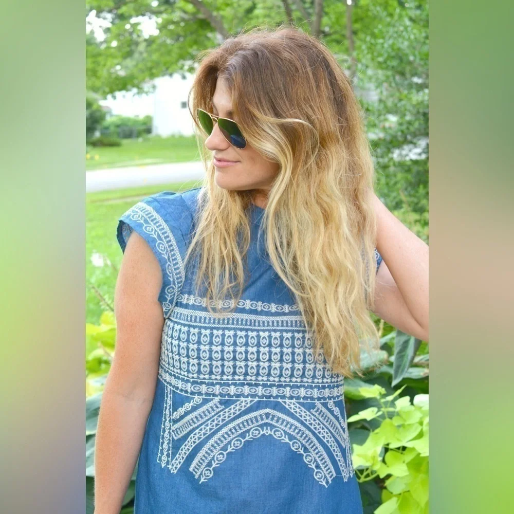 Chambray embroidered ready for spring mini dress - Picture 4 of 6